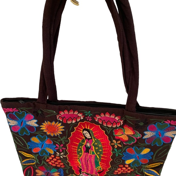 Mexican Embroidered Tote Bag, embroidered tote, Our lady of Guadalupe Tote - Picture 2 of 8